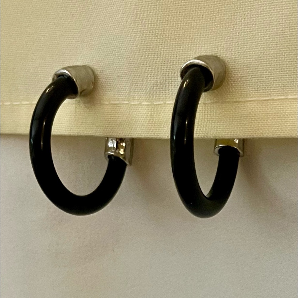 Black and Silver Hoop Earrings - Picture 5 of 16